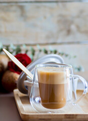 Café con leche con fondo rústico