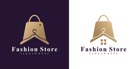 Fashion store logo design inspiration with hanger and creative concept Premium Vector