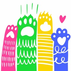 Paws of cats raised up drawn by hand