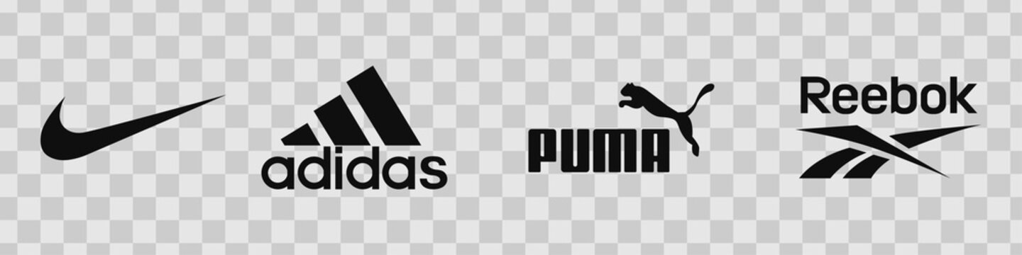 Sportswear Logos. Nike, Adidas, Puma, Reebok. Vector. VINNYTSIA, UKRAINE - JUNE 18, 2022