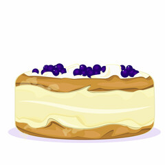 Flat vector illustration of Karpatka cake with biscuit, milk cream and blueberries for coffee shop menu or pastry shop
