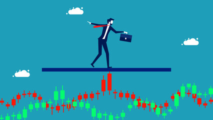 stock volatility. Balanced businessman on a volatile stock chart. Finance and Investment Concept vector