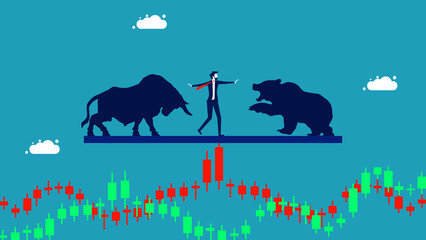 stock volatility. Balanced businessman on a volatile stock chart. Finance and Investment Concept vector