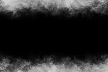 Fototapeta na wymiar Abstract smoke texture frame over black background. Fog in the darkness. Natural pattern.