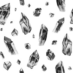 Crystal seamless ink pattern black quartz on white background