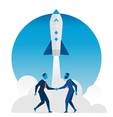 Business people join a partnership agreement. Rocket launch creating a new innovative startup.