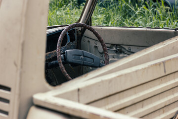 Abandoned Old Car Steering Wheel