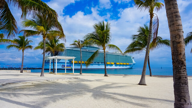 Coco Cay, Bahamas - April 29, 2022: Symphony of the seas is the biggest cruise ship