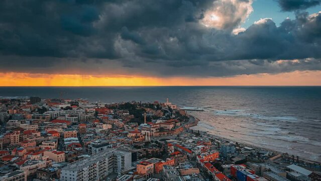 Israel, Jaffa / Yaffo, rainy day, sunset