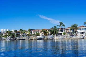 Fototapeta na wymiar Beautiful Hillsborough bay bayshore waterfront house in Tampa, Florida 
