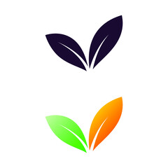 two leaves plant simple logo design icon vector illustration line