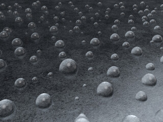 黒い陶器の壁に水滴の3Dイラストレーション。無数の水滴。結露した壁。