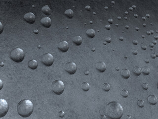 Fototapeta na wymiar 黒い陶器の壁に水滴の3Dイラストレーション。無数の水滴。結露した壁。