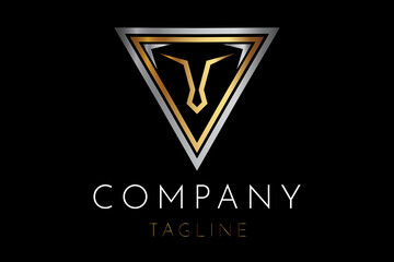 Gold and Silver lion vector logo design template. lion head golden silver logo, Elegant Lion Logo on black background vector eps 10