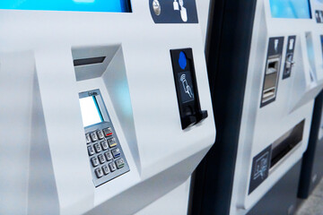 Ticket machines at the metro station close up