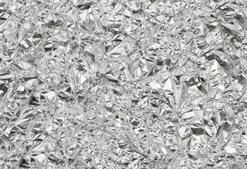 Silver foil  with shiny crumpled surface texture background