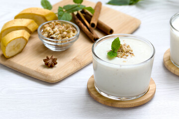 milkshake with walnuts and bananas. healthy eating