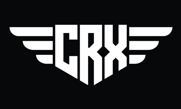 CRX three letter logo, creative wings shape logo design vector template. letter mark, wordmark, monogram symbol on black & white.	