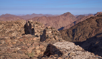 View from the Jebel Abbas Pasha toward the mount Sinai, the sacred place for three religions:...
