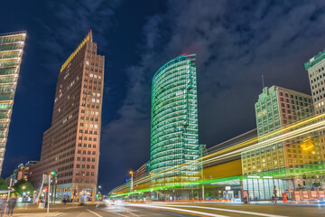 Fototapeta na wymiar Berlin Germany, night city skyline at Potsdamer Platz