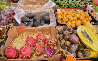 Fresh fruit display in a small shop in Andalusia Spain