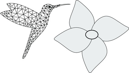 bird with flower low poly vector illustration.