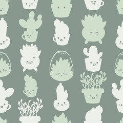 Cactus seamless background. Vector illustration.Hand drawn design is perfect for textiles, fabrics, wallpaper or gift wrap.