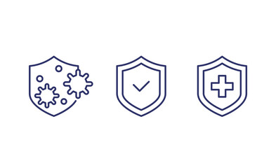 immune system and antibacterial protection line icons