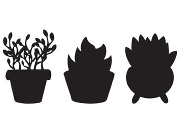 Black set cactus silhouettes. Cactus silhouette on pot isolated on white background. Vector illustration cactus icon black and white.