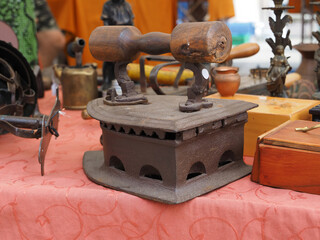 Flea market. Antique cast iron charcoal iron.