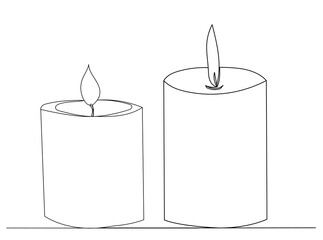 candles drawing by one continuous line, sketch vector