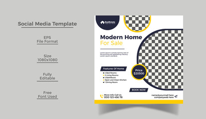 Real Estate Social Media Banner Template or Instagram Post Design Template