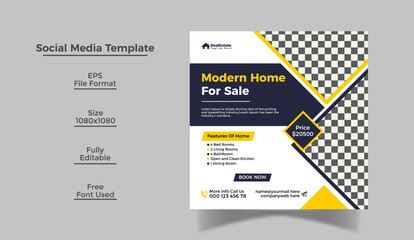 Real Estate Social Media Banner Template or Instagram Post Design Template