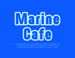 Vector blue Logo Marine Cafe. Elegant bright Font. Stylish Alphabet Letters and Numbers 