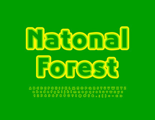 Vector eco Emblem National Forest. Bright Creative Font. Artistic Alphabet Letters and Numbers set