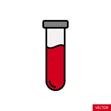 Blood test tube, blood sample concept vector icon in flat style design for website design, app, UI, isolated on white background. Editable stroke. Vector illustration.