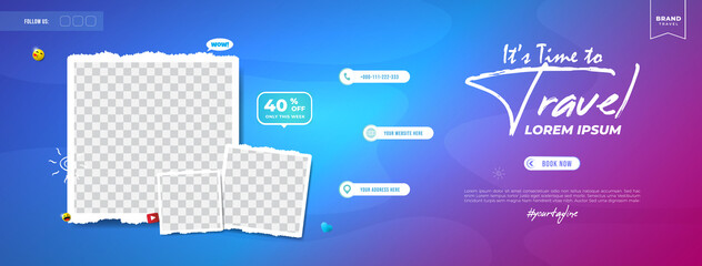 Travel facebook cover template with gradient color
