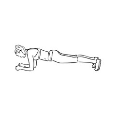 a plank position indoors. hand drawn style vector design illustrations.