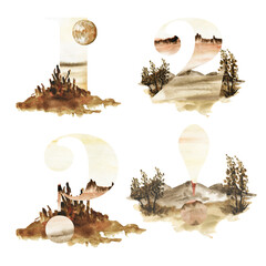 Watercolor numbers on a purple background of nature.Print,poster for printing.Greeting card.Suitable for design work.