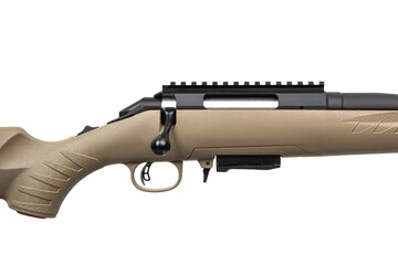 Modern bolt carbine isolated on white background. Weapons for sports, hunting and self-defense.
