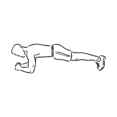 a plank position indoors. hand drawn style vector design illustrations.