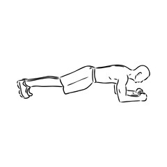 a plank position indoors. hand drawn style vector design illustrations.