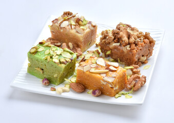 Mix Halwa or Halva, Delicious soft dessert made by dry fruits, sugar and butter oil