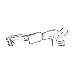 a plank position indoors. hand drawn style vector design illustrations.