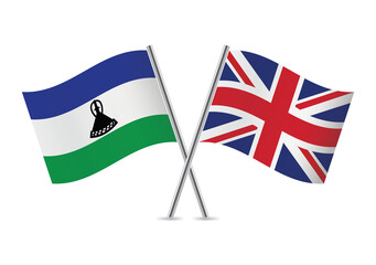 Fototapeta premium The Kingdom of Lesotho and Great Britain crossed flags. Basotho and British flags on white background. Vector icon set. Vector illustration.