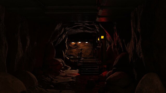 3D-illustration of a mining tunnel on an asteroid