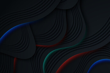 Black abstract wavy background with colorful light decoration