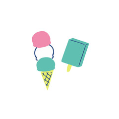 暑い夏はアイスで涼もう　ベクターフラットイラスト素材