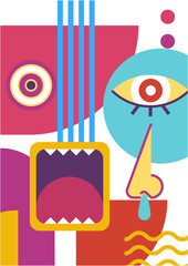 Abstract pop art collage surrealism face design vector illustration. Designed for NFT, token, wallpaper, poster, crypto, punk, aesthetic poster. NFT token in crypto artwork for blockchain digital art