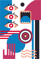 Obraz premium Abstract pop art collage surrealism face design vector illustration. Designed for NFT, token, wallpaper, poster, crypto, punk, aesthetic poster. NFT token in crypto artwork for blockchain digital art